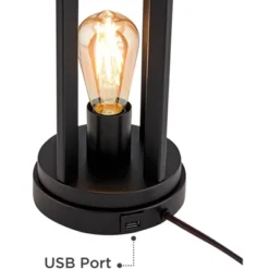 360 Lighting Marcel Industrial Table Lamps 24 1/4" High Set Of 2 Black Metal With USB Port LED Nightlight Peanut Shade For Bedroom Living Room Desk -Safavieh Outlet Store GUEST 8f2f161c adc5 4bd1 a983 ee65a718340b