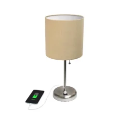 19.5" Bedside USB Port Feature Metal Table Desk Lamp Brushed Steel With Tan Fabric Shade - Creekwood Home -Safavieh Outlet Store GUEST 8fd30dfb c490 4daf 84e1 d112a97b6dba