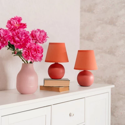 8.66" 2pk Petite Ceramic Orb Base Bedside Table Lamps With Matching Tapered Drum Shade Orange - Creekwood Home 2 8.66" 2pk Petite Ceramic Orb Base Bedside Table Lamps With Matching Tapered Drum Shade Orange - Creekwood Home - Image 2