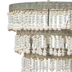 3-Tier Round Metal Chandelier With 3 Lights And Hanging Wood Beads Cream - Storied Home -Safavieh Outlet Store GUEST 925809b9 20be 4acd 8d3c aaced1ead81c