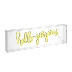 20" Hello Gorgeous Contemporary Glam Acrylic Box Pendant (Includes LED Light Bulb) Neon Yellow - JONATHAN Y