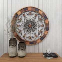 Wood Scroll Arabesque Wall Decor With Metal Fleur De Lis Relief Brown - Olivia & May -Safavieh Outlet Store GUEST 98f4b5c1 3deb 4037 9ba2 e1bd48a6a67d