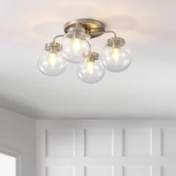 18" 4-Light Piper Farmhouse Rustic Iron/Glass LED Semi Flush Mount Nickel/Clear - JONATHAN Y -Safavieh Outlet Store GUEST 9ae0360b 4aaf 4c46 b0a7 d64cad718f2c