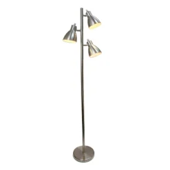 64" Traditional 3 Light Metal Floor Lamp With Adjustable Spotlight Shades Brushed Nickel - Creekwood Home