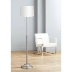 360 Lighting Modern Floor Lamp 66" Tall Brushed Nickel Satin White Hardback Drum Shade For Living Room Reading Bedroom Office