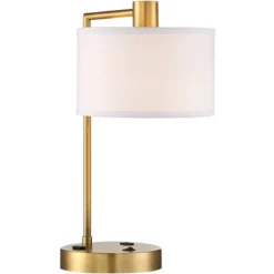 360 Lighting Colby Modern Desk Lamp 21" High Antique Gold With USB And AC Power Outlet In Base White Linen Drum Shade For Bedroom Living Room Desk -Safavieh Outlet Store GUEST 9de87300 9eb7 4eb6 b76a d177674adf50