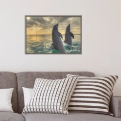 23" X 16" Dolphin Dance By Stuart Westmorland Danita Delimont Framed Canvas Wall Art - Amanti Art -Safavieh Outlet Store GUEST 9ecf64d3 6e4f 4ed0 9622 6247759b54eb