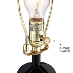 360 Lighting Marcel Industrial Table Lamps 24 1/4" High Set Of 2 Black With USB Port LED Nightlight Burlap Drum Shade For Bedroom Living Room Desk -Safavieh Outlet Store GUEST a2307e8f 3faf 448c a0fd 7ffba43a7510