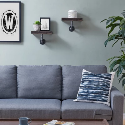 11.7" X 7.6" 2pc Industrial Pipe Wall Shelf Set - Danya B. 2 11.7" X 7.6" 2pc Industrial Pipe Wall Shelf Set - Danya B. - Image 2