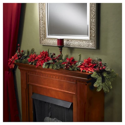 60" Poinsettia & Berry Garland - Nearly Natural 1 60" Poinsettia & Berry Garland - Nearly Natural