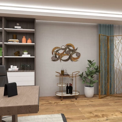 Metal Abstract Wall Decor With Round Mirror Accents Beige - Olivia & May 4 Metal Abstract Wall Decor With Round Mirror Accents Beige - Olivia & May - Image 4