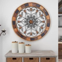 Wood Scroll Arabesque Wall Decor With Metal Fleur De Lis Relief Brown - Olivia & May -Safavieh Outlet Store GUEST a6438883 85cd 42b1 8665 e9ec92651124