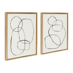 18" X 24" (Set Of 2) Sylvie Modern Circles And Going In Circles By Teju Reval Framed Wall Canvas Gold - Kate & Laurel All Things Decor