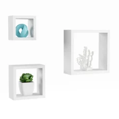 Floating Shelves- Cube Wall Shelf Set With Hidden Brackets, 3 Sizes To Display Décor, Books, Photos, More- Hardware Included By Lavish Home (White)