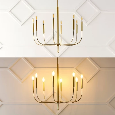 27.25" 8-Light Amoros Modern Mid-Century Iron LED Chandelier Gold Painting - JONATHAN Y 8 27.25" 8-Light Amoros Modern Mid-Century Iron LED Chandelier Gold Painting - JONATHAN Y - Image 8