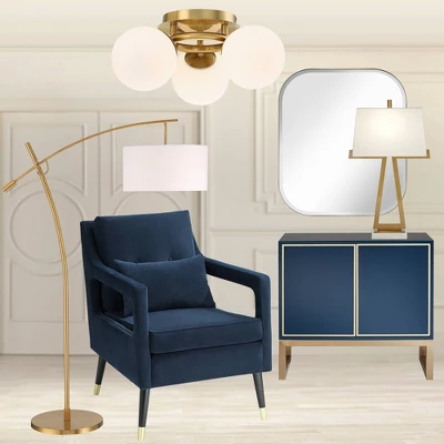 Possini Euro Design Modern Ceiling Light Flush Mount Fixture Brass 18" Wide 3-Light Frosted White Glass Globes Bedroom Living Room 7 Possini Euro Design Modern Ceiling Light Flush Mount Fixture Brass 18" Wide 3-Light Frosted White Glass Globes Bedroom Living Room - Image 7