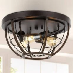 15.75" 3-Light Lyla Rustic Farmhouse Iron LED Flush Mount Wood Finished/Oil Rubbed Bronze - JONATHAN Y -Safavieh Outlet Store GUEST ab70dc4a d119 4342 a958 0d329fb2cb22