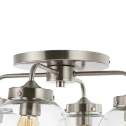 18" 4-Light Piper Farmhouse Rustic Iron/Glass LED Semi Flush Mount Nickel/Clear - JONATHAN Y -Safavieh Outlet Store GUEST ac465f2f 7575 48f0 be7d 92b449b5e8a7