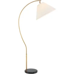 Possini Euro Design Modern Art Deco Arc Floor Lamp 64 1/2" Tall Warm Gold Metal Pleated Fabric Cone Shade For Living Room Reading Family Bedroom House -Safavieh Outlet Store GUEST ac7b0914 0e3a 4c02 a8e8 b80bf6bd2e8e