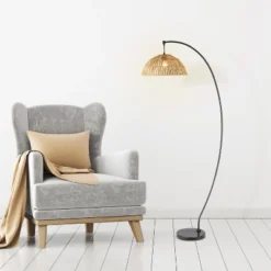 77" Metal And Rattan Bowl Boho Floor Lamp Black - River Of Goods -Safavieh Outlet Store GUEST b2aa9bc1 10e4 477e 81c1 0fed4470cefb