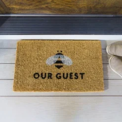 Evergreen Bee Our Guest Woven Back Indoor Outdoor Natural Coir Doormat 1'6"x2'6" Multicolored -Safavieh Outlet Store GUEST b554d7c0 8f35 4d20 b9d6 979f5592b12a
