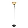 1 Light Restoration Torchiere Floor Lamp With Marbleized Amber Glass Shade Brown - Elegant Designs