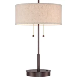 360 Lighting Modern Accent Table Lamp With USB And AC Power Outlet 23 1/2" High Bronze Fabric Drum Shade For Bedroom Living Room House Desk Bedside -Safavieh Outlet Store GUEST c1e2ee85 24e7 4a2c 84a4 de1275ca7557