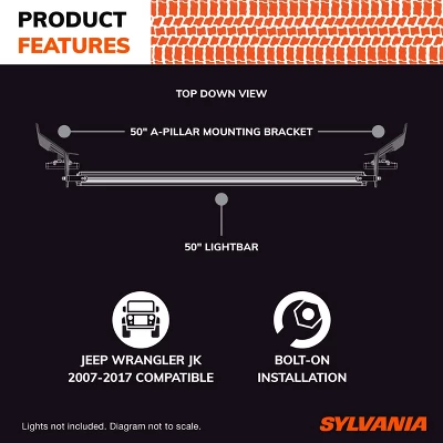 SYLVANIA 50" A-Pillar Mounting Bracket Compatible With Jeep Wranglers JK 2007-2017 Models 1 SYLVANIA 50" A-Pillar Mounting Bracket Compatible With Jeep Wranglers JK 2007-2017 Models