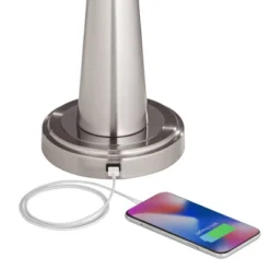 360 Lighting Karla Art Deco Style Table Lamps 25" High Set Of 2 Brushed Nickel With USB Charging Port And Table Top Dimmers White Fabric Drum For Desk -Safavieh Outlet Store GUEST c260550a 1212 48ce 8e3a 12942738bf95