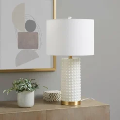 Grace Ivy Textured Dot Table Lamp (Includes LED Light Bulb) White/Gold - Ink+Ivy -Safavieh Outlet Store GUEST c319cb60 c2c8 4dcc 8ad3 a5e37ea79c9f