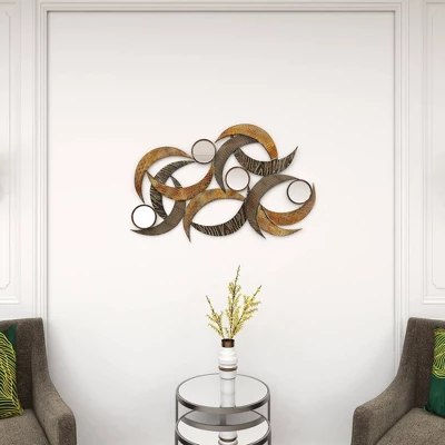Metal Abstract Wall Decor With Round Mirror Accents Beige - Olivia & May 8 Metal Abstract Wall Decor With Round Mirror Accents Beige - Olivia & May - Image 8