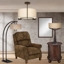 Possini Euro Design Stinson Modern Ceiling Light Semi Flush Mount Fixture 17 1/4" Wide Bronze 3-Light Linen Drum Shade For Bedroom Kitchen Living Room -Safavieh Outlet Store GUEST c5be1f51 eb3a 4c04 a5ee 6954f22ffa67