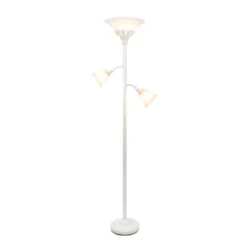 Torchiere Floor Lamp With 2 Reading Lights And Scalloped Glass Shades White - Lalia Home