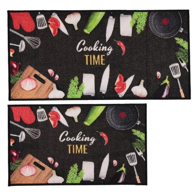 J&V TEXTILES 2-Piece Non Slip Kitchen Mat Rugs Comfort Standing Mats For Home Kitchen Entrance Door Mat (Cooking Time) 2 J&V TEXTILES 2-Piece Non Slip Kitchen Mat Rugs Comfort Standing Mats For Home Kitchen Entrance Door Mat (Cooking Time) - Image 2