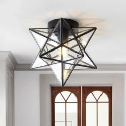 12" Metal/Glass Stella Moravian Star Flush Mount (Includes Energy Efficient Light Bulb) Black - JONATHAN Y -Safavieh Outlet Store GUEST c9bc41ca f6a3 4eca 8761 e6239118f8d1