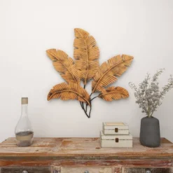 Metal Leaf Clutter Palm Wall Decor With Distressed Textured Brown - Olivia & May -Safavieh Outlet Store GUEST cba96d96 8e71 4875 8356 2a9f4522d77f