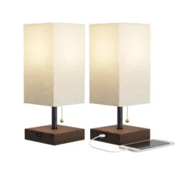Small Table Lamp Set With Wood Base – Set Of 2 Modern Rectangle Lights With LED Bulb IncludeDecor Living Room, Bedroom, Or Home Office By Lavish Home -Safavieh Outlet Store GUEST d136bd32 0a4a 4d61 9b50 01ff40f4c9c4