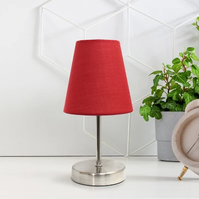 10.5" Petite Metal Stick Bedside Table Desk Lamp In Sand Nickel With Fabric Shade Red - Creekwood Home 5 10.5" Petite Metal Stick Bedside Table Desk Lamp In Sand Nickel With Fabric Shade Red - Creekwood Home - Image 5