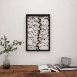 Wood Tree Branch Wall Decor With Black Frame Brown - Olivia & May