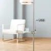 Possini Euro Design Vogue Modern Floor Lamp With Tray Table 60" Tall Brushed Nickel USB Charging Port Organza Outer White Inner Shade For Living Room