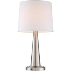 360 Lighting Karla Art Deco Style Table Lamps 25" High Set Of 2 Brushed Nickel With USB Charging Port And Table Top Dimmers White Fabric Drum For Desk -Safavieh Outlet Store GUEST d4513474 0e29 403f 915c 0f0049034786
