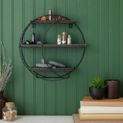 Farmlyn Creek Metal Crescent Moon Wall Shelf, Rustic Home Wall Decor For Crystals, Essential Oils, Plants, 12 X 12 X 3 In