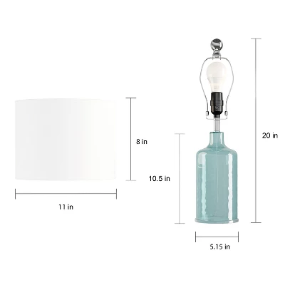 Hastings Home Blue Glass Open Base Table Lamp With LED Bulb And Modern Shade For Coastal, Nautical, And Rustic Cottage Styles 2 Hastings Home Blue Glass Open Base Table Lamp With LED Bulb And Modern Shade For Coastal, Nautical, And Rustic Cottage Styles - Image 2