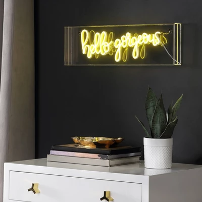 20" Hello Gorgeous Contemporary Glam Acrylic Box Pendant (Includes LED Light Bulb) Neon Yellow - JONATHAN Y 3 20" Hello Gorgeous Contemporary Glam Acrylic Box Pendant (Includes LED Light Bulb) Neon Yellow - JONATHAN Y - Image 3