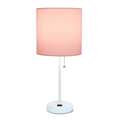 19.5" Bedside Power Outlet Base Metal Table Desk Lamp In White With Light Pink Fabric Shade - Creekwood Home -Safavieh Outlet Store GUEST d8993af5 3d97 420a b2c7 16e81e29bd9f