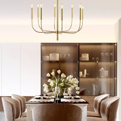 27.25" 8-Light Amoros Modern Mid-Century Iron LED Chandelier Gold Painting - JONATHAN Y 4 27.25" 8-Light Amoros Modern Mid-Century Iron LED Chandelier Gold Painting - JONATHAN Y - Image 4