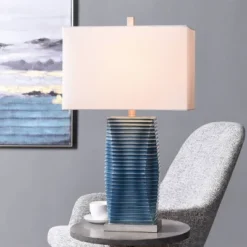 Vertical Lined Moulded Table Lamp With Steel Base Blue - StyleCraft -Safavieh Outlet Store GUEST db49a4b5 4bd5 4b17 bde3 0c2398233fb4
