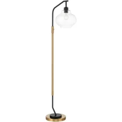 Possini Euro Design Tarrah Mid Century Modern 63" Tall Chairside Arc Floor Lamp Gold Black Metal Clear Glass Shade For Living Room House -Safavieh Outlet Store GUEST dd7d14e1 a95a 4322 9b89 9edc5a7ad80c