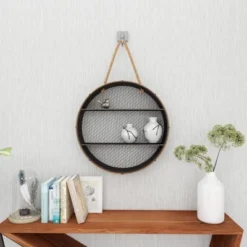 Metal Round 2 Shelf Wall Shelf With Hanging Rope Black - Olivia & May -Safavieh Outlet Store GUEST de0ba725 5359 4611 9ba0 e08b6c1ce3c5