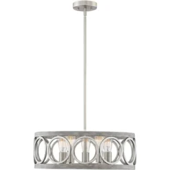 Franklin Iron Works Salima Brushed Nickel Gray Pendant Chandelier 21 1/4" Wide Farmhouse Rustic LED 5-Light Fixture For Dining Room Kitchen Island -Safavieh Outlet Store GUEST de3c317b 863c 4a94 b35f df4fa71d5c3b